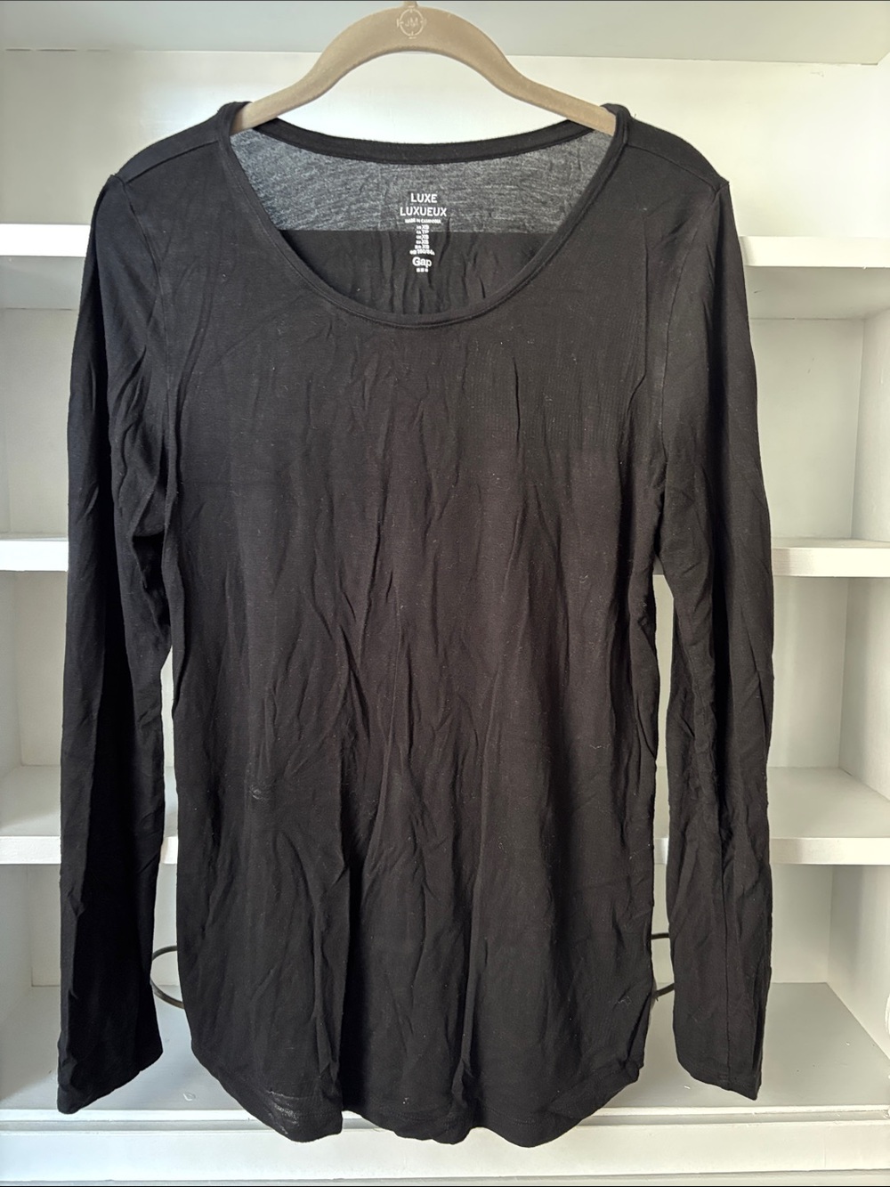 GAP Luxe Long Sleeve Scoop Neck Top - Black